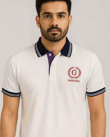 Men’s Off-White Polo T-Shirt with Navy Collar