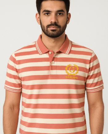 Peach & Cream Striped Polo T-Shirt for Men – GARUSHI