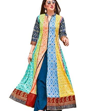 Trendy Multicolor Long Anarkali Style Kurti with Printed Patterns