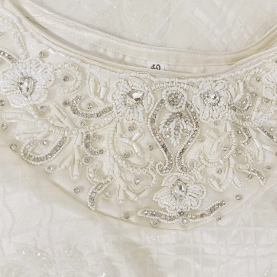 White Sleeveless Embroidered Gown 2