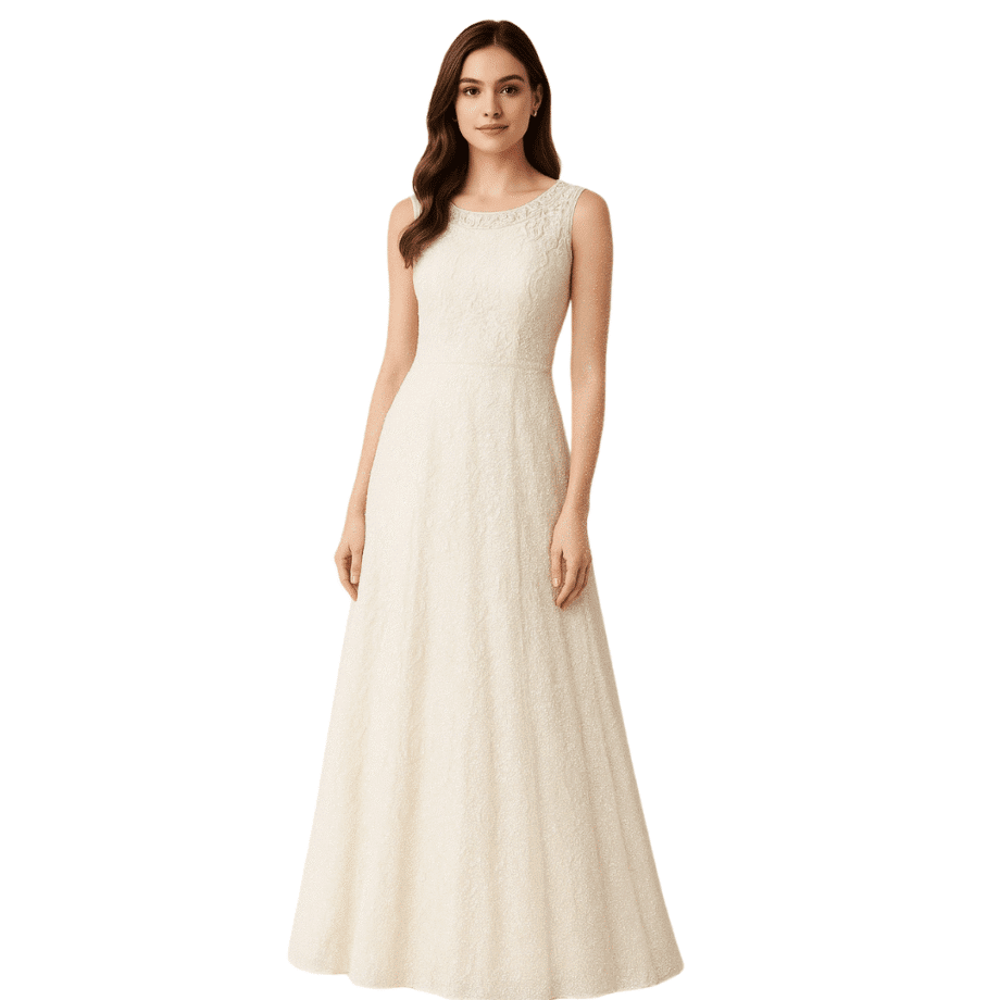 White Sleeveless Embroidered Gown 2