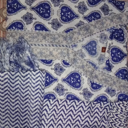 Blue & White Printed Cotton Kurti Set with Pant & Dupatta photo review
