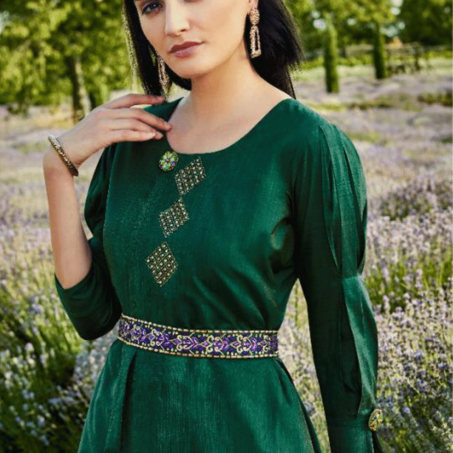 Dark Green Embellished Gown for Women