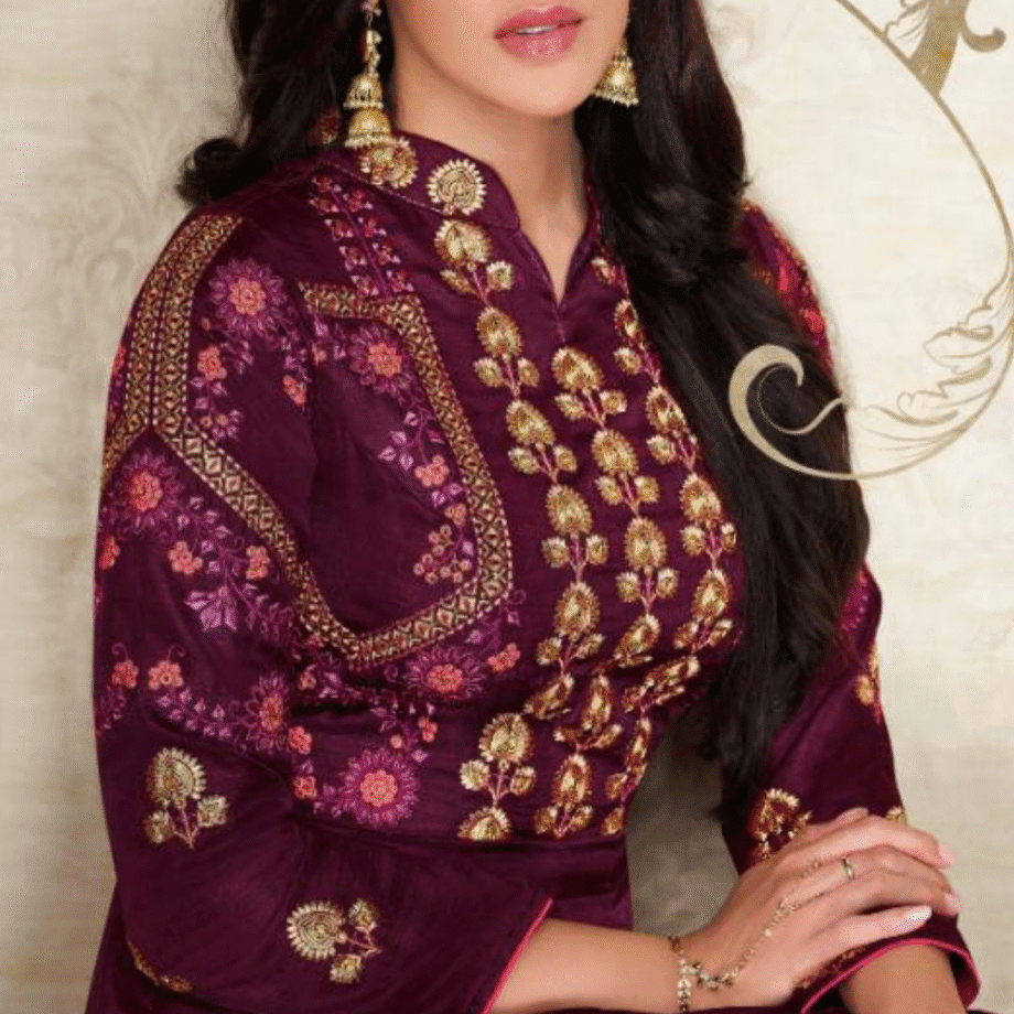 Designer Maroon Embroidered Silk Anarkali Gown