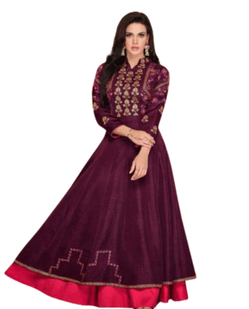 Designer Maroon Embroidered Silk Anarkali Gown