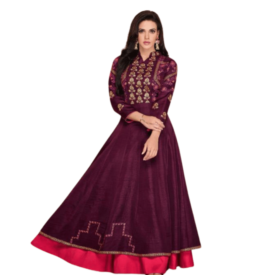 Designer Maroon Embroidered Silk Anarkali Gown