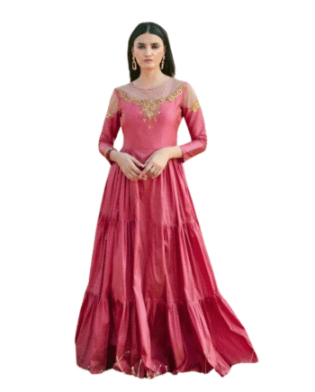 Designer Pink Anarkali Gown with Golden Embroidery