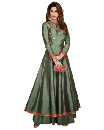 Elegant Teal Green Embroidered Long Gown for Women