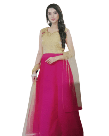 Golden & Pink Party Wear Gown with Dupatta & Leggings
