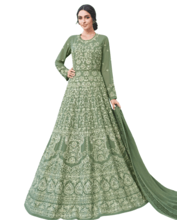 Green Designer Embroidered Anarkali Gown