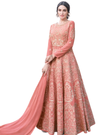Peach Designer Embroidered Anarkali Gown
