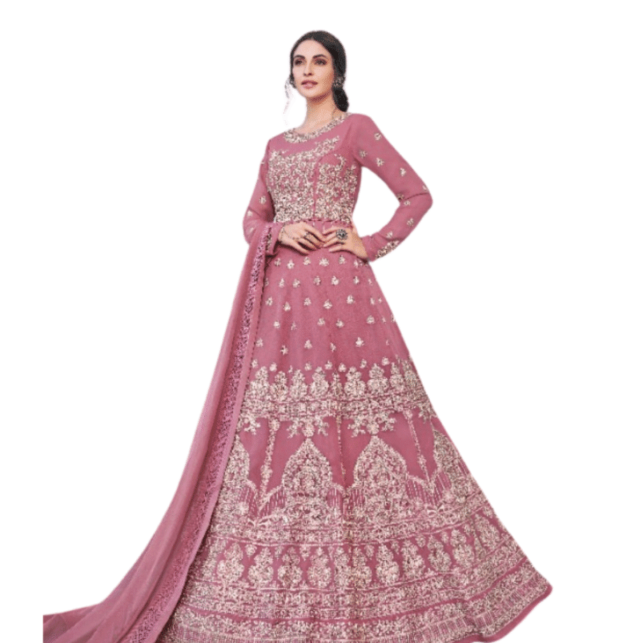 Pink Designer Embroidered Anarkali Gown