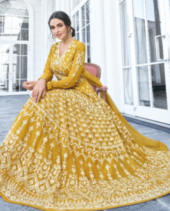 Yellow Designer Embroidered Anarkali Gown