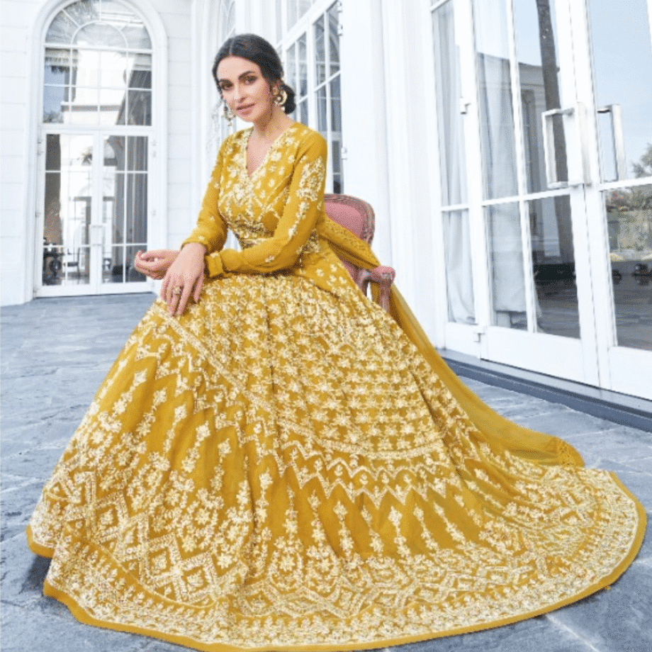 Yellow Designer Embroidered Anarkali Gown