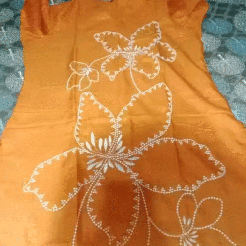 Orange Floral Printed Kurti with Pant & Dupatta Set photo review