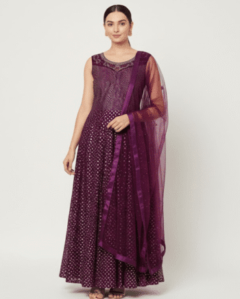 Regal Purple Embellished Anarkali Gown with Net Dupatta